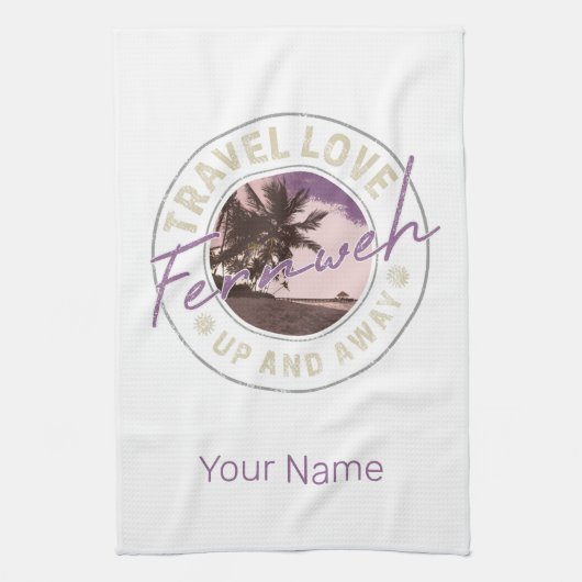 フェルンワパームアンドビーチヴィンテージトラベル土産 キッチンタオル (縦)