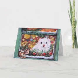 フェレットとチップマンクのクリスマス窓 シーズンカード