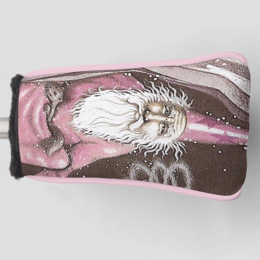 フェレットと古い魔法の魔法使いのピンクのローブ ゴルフヘッドカバー (正面)