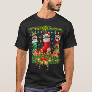 フェレットのクリスマスソックスとXmasライトのパジャマセット Tシャツ