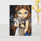 "フェレットの腕一杯"の挨拶状 カード (黄色い花)