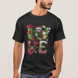フェレットサンタハットクリスマスツリーライツフェレットラブ Tシャツ