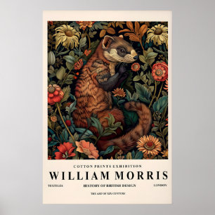 フェレット植物画 ウィリアム・モリス風 ダーク ポスター