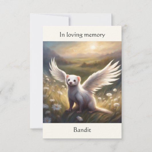 フェレット記念詩エンジェルウィングス名フィールドを追加 サンキューカード (正面)