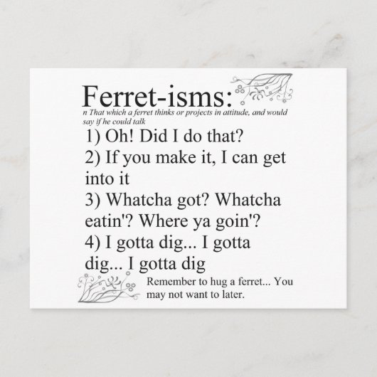 フェレット・イズムとことわざ ポストカード (正面)