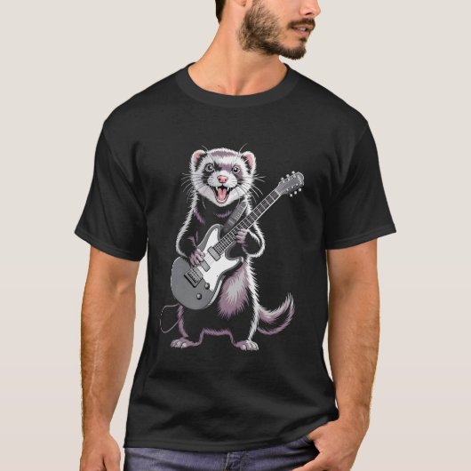 フェレット ギター 面白い 動物 Tシャツ (正面)