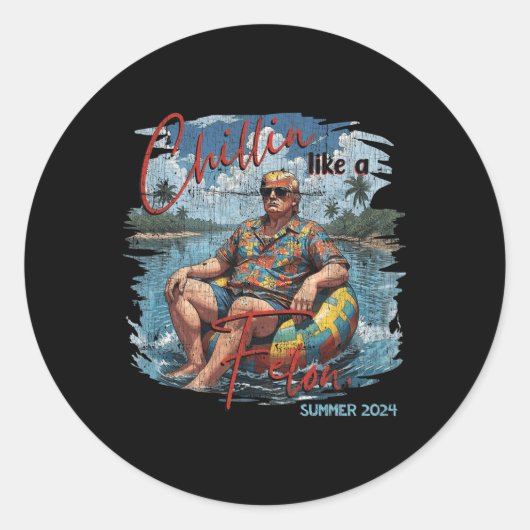 フェロンレトロサマーヴィンテージおもしろいトランプ2024 ラウンドシール (正面)