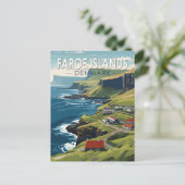 フェローアイランズデンマークトラベルアートヴィンテージ ポストカード (スタンド正面)