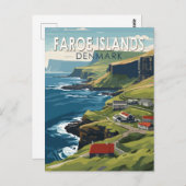 フェローアイランズデンマークトラベルアートヴィンテージ ポストカード (正面/裏面)