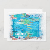 フェロー図解入りの、写真付きの諸島の地図 ポストカード (正面/裏面)
