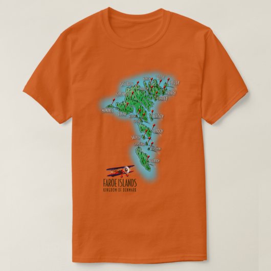 フェロー諸島デンマークの地図 Tシャツ (デザイン正面)
