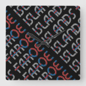 フェロー諸島デンマーク国旗カラーズタイポグラフィ スクエア壁時計 (正面)