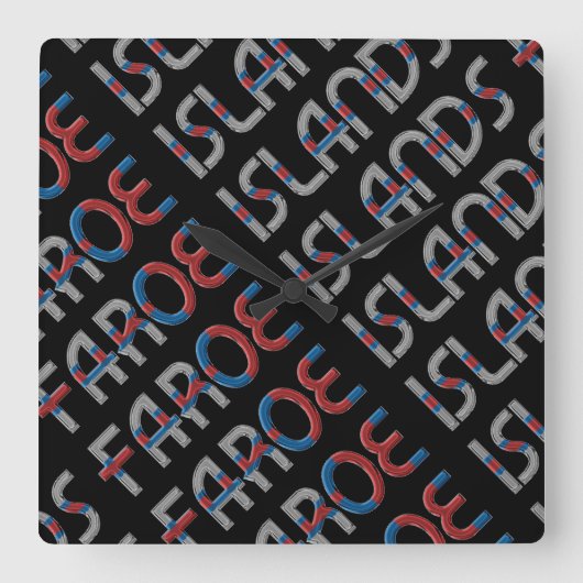 フェロー諸島デンマーク国旗カラーズタイポグラフィ スクエア壁時計 (正面)