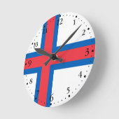 フェロー諸島国旗 ラウンド壁時計 (傾斜)