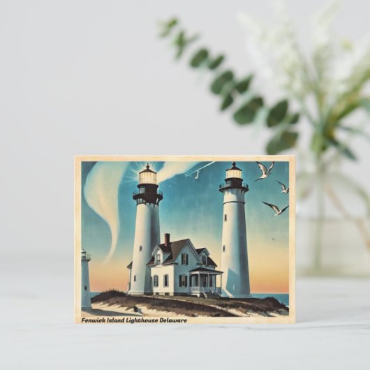 フェンウィックアイランドライトハウスデラウェアヴィンテージトラベル ポストカード (スタンド正面)