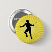 フェンサー、フェンシング、黄色 缶バッジ (正面&裏面)