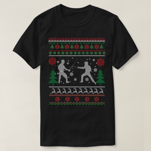 フェンシングおもしろい醜いクリスマスセーターSanta Gift Tシャツ (デザイン正面)