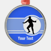 フェンシングのシルエット; 青い メタルオーナメント (正面)