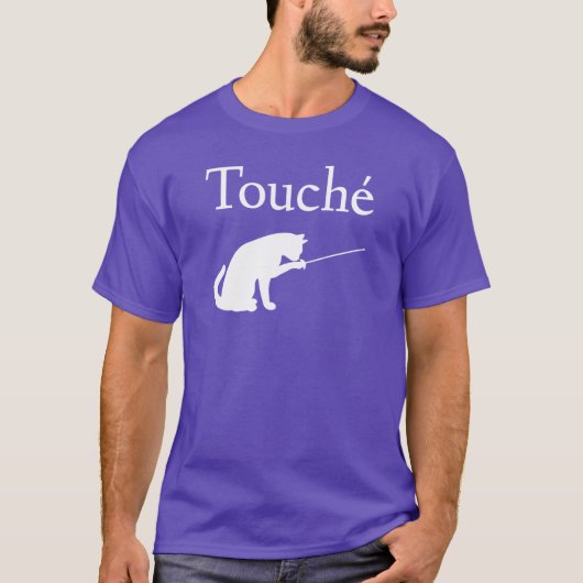 フェンシングをする猫好きのためのレトロなデザインの少年服 Tシャツ (正面)