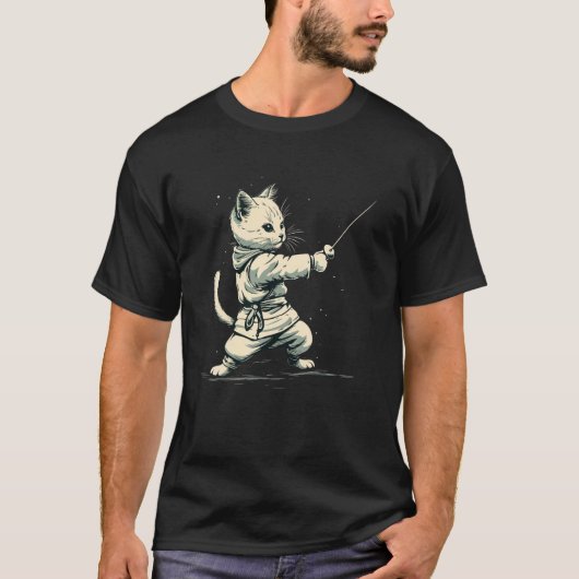 フェンシングをする猫 Tシャツ (正面)