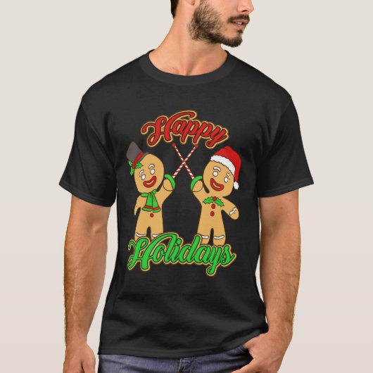フェンシングクリスマスジンジャーブレッドマンホリデークリスマス Tシャツ (正面)
