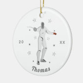 フェンシングシルエットフェンサーフェンスキッドズネームグレー セラミックオーナメント (左)