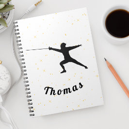 フェンシングシルエットフェンサーフソード&名前をカスタムする ノートブック