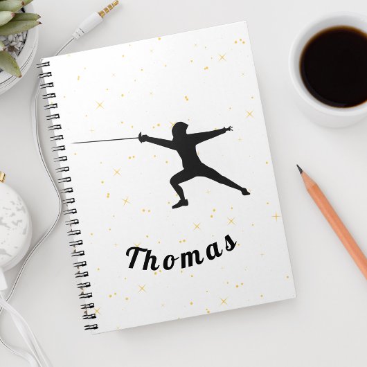 フェンシングシルエットフェンサーフソード&名前をカスタムする ノートブック