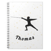 フェンシングシルエットフェンサーフソード&名前をカスタムする ノートブック (正面)