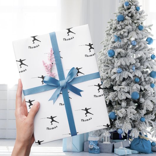 フェンシングシルエットフェンサーフースソードネームパターン ラッピングペーパー