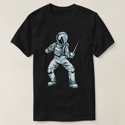 フェンシングスポーツ剣宇宙飛行士ファイティングFe Tシャツ (デザイン正面)