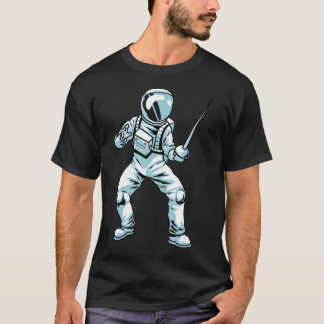 フェンシングスポーツ剣宇宙飛行士ファイティングFe Tシャツ