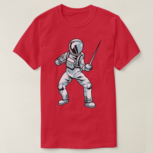 フェンシングスポーツ剣宇宙飛行士ファイティングFe Tシャツ (デザイン正面)