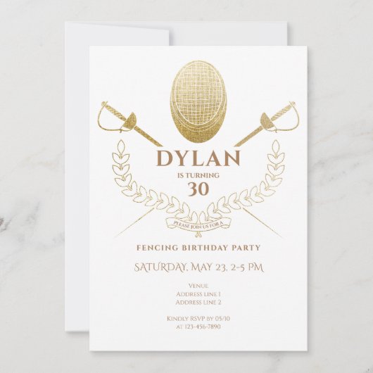 フェンシングトーナメントバースデーパーティーホイルエペサーブル 招待状 (正面)