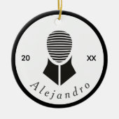 フェンシング白黒グレーフェンサー名前をカスタムする&年 セラミックオーナメント (正面)