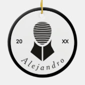 フェンシング白黒グレーフェンサー名前をカスタムする&年 セラミックオーナメント (裏面)