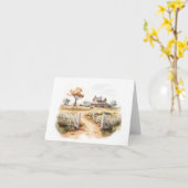 フェンスとツリーの素敵なファームシーン カード (黄色い花)