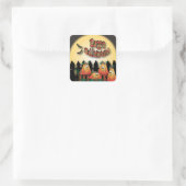 フェンスに座るハロウィーンのカボチャ スクエアシール (バッグ)