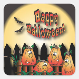 フェンスに座るハロウィーンのカボチャ スクエアシール