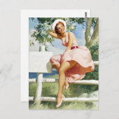 フェンスに風に吹かれたピンナップ ポストカード (正面/裏面)