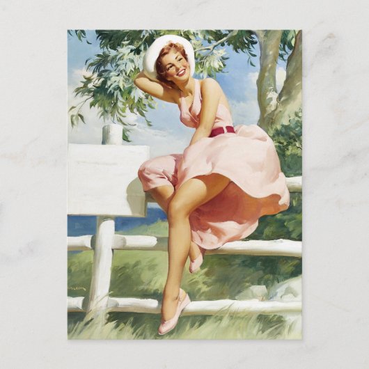 フェンスに風に吹かれたピンナップ ポストカード (正面)