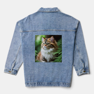 フェンスのそばのペルシャ猫、レディースデニムジャケット デニムジャケット