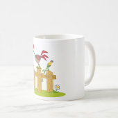 フェンスのコーヒーマグの上で鳴く鶏 コーヒーマグカップ (正面右)