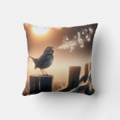 フェンスの上で歌を歌う鳥 クッション (裏面)