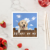 フェンスの上のゴールデンレトリバー スタンダードカクテルナプキン (インサイチュ)