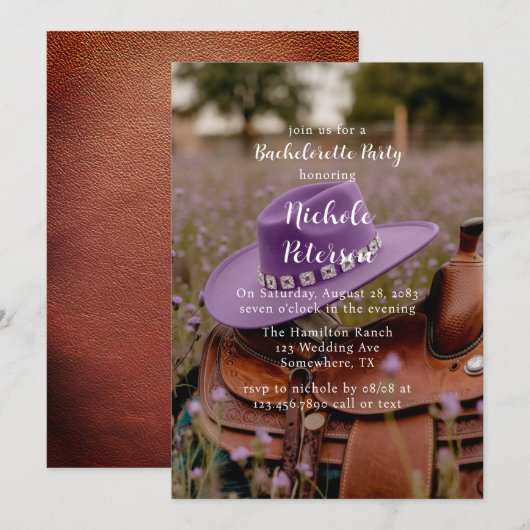 フェンスの上のサドルとハット バチェロレッテパーティー 招待状 (正面/裏面)