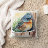 フェンスの上の水色の鳥 クッション (ブランケット)