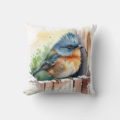 フェンスの上の水色の鳥 クッション (正面)