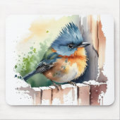 フェンスの上の水色の鳥 マウスパッド (正面)