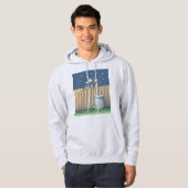 フェンスの上の猫の路地フード付きスウェットシャツ パーカ (正面フル)